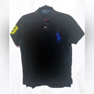 Polo Ralph Lauren queens club black short sleeve 2 button collar polo shirt  M